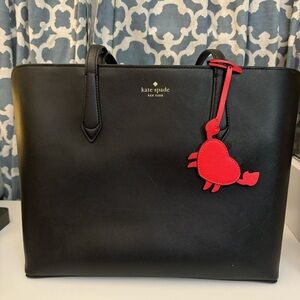 EUC Kate Spade Marlee Tote Saffiano Black with Red Crab Charm